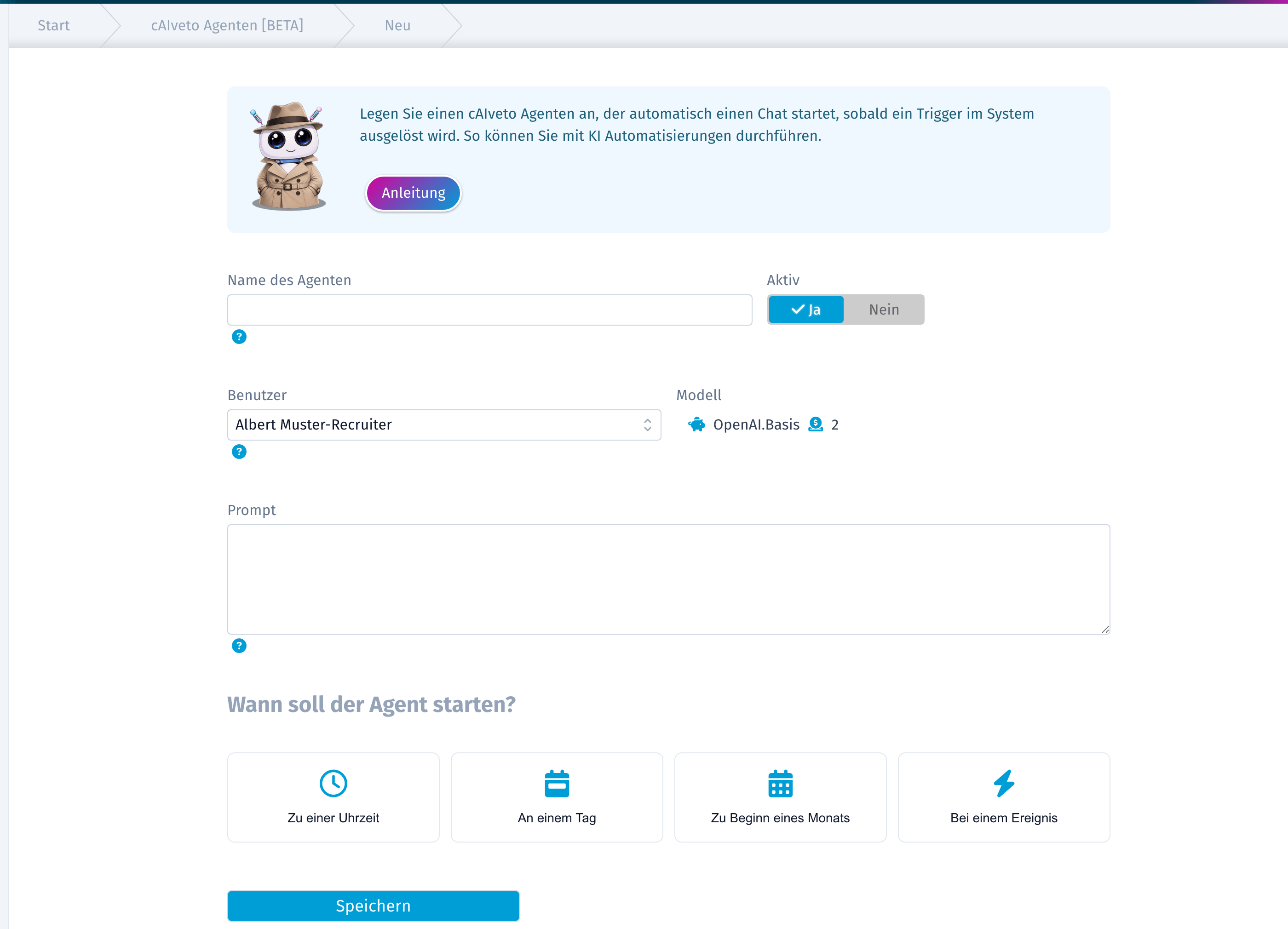Formular für einen neuen Agenten