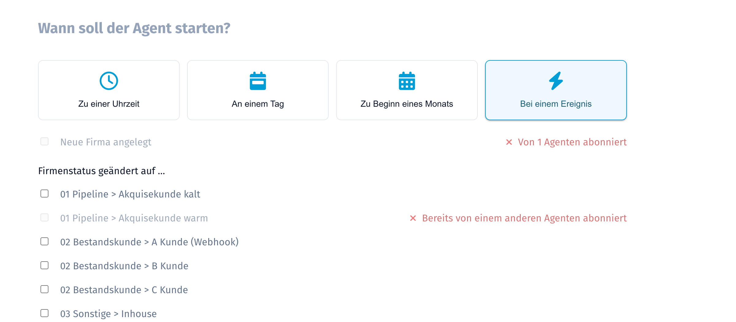 Trigger-Auswahl: Ereignisse