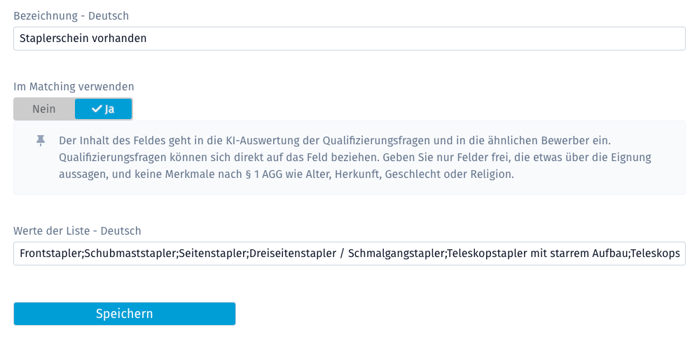 Freitextfeld für das Matching freigeben