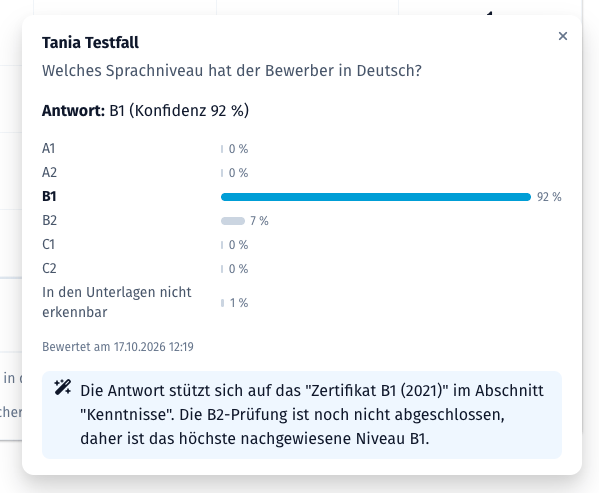 Detail einer Antwort mit Begründung