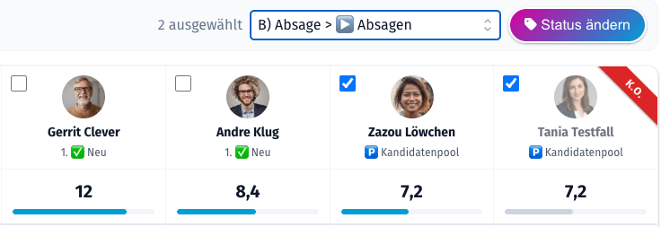 Status mehrerer Bewerber ändern